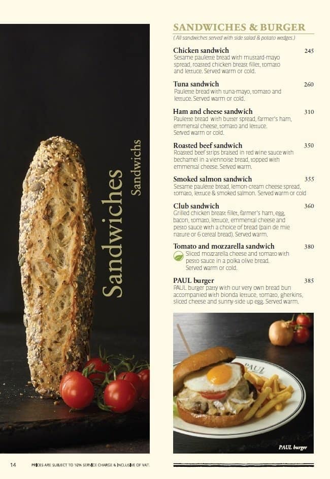 Menu at PAUL cafe, Makati, Hidalgo Drive