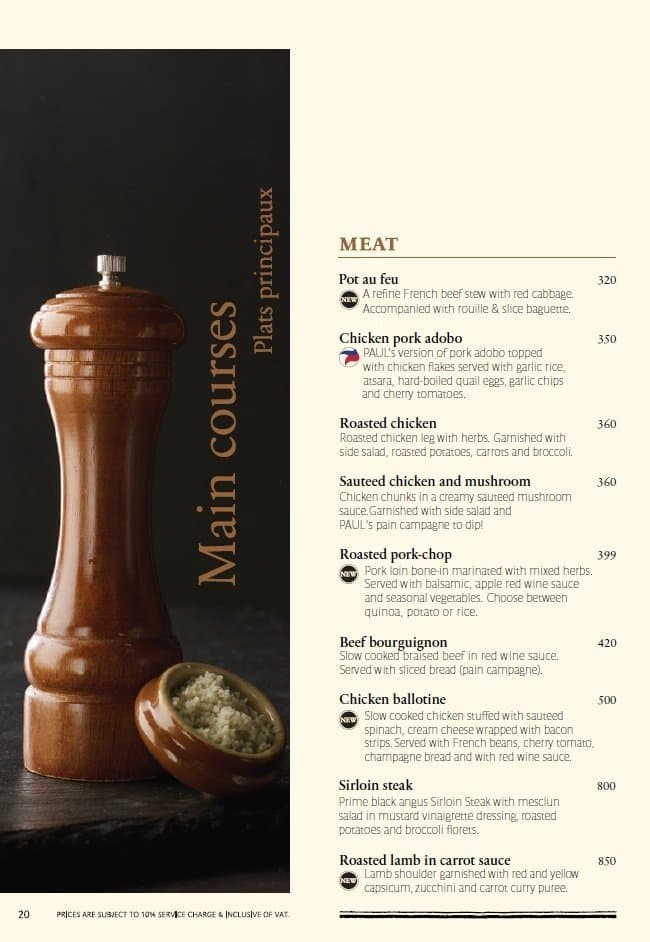 Menu at PAUL cafe, Makati, Hidalgo Drive