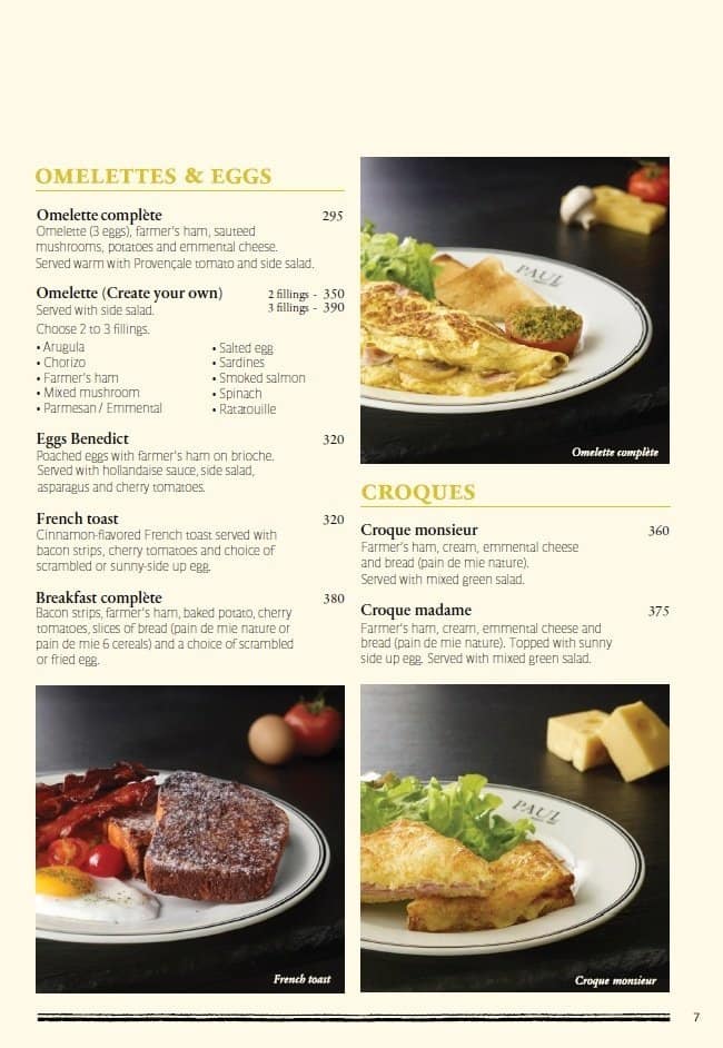 Menu at PAUL cafe, Taguig