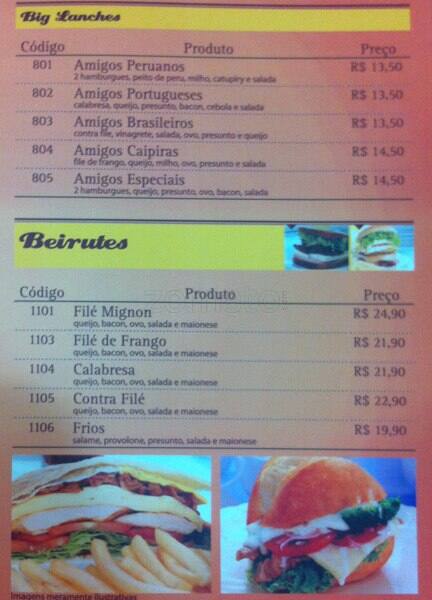 Bar Amigos do Bras cardápio