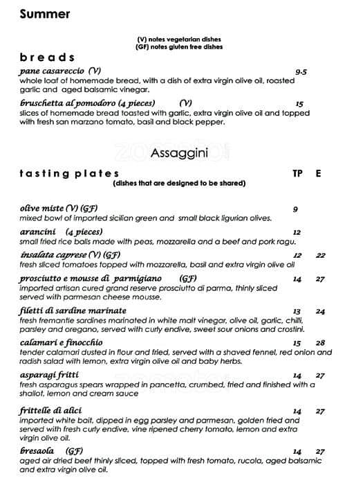 Ristorante Fellini Menu, Menu for Ristorante Fellini, Main Beach, Gold ...