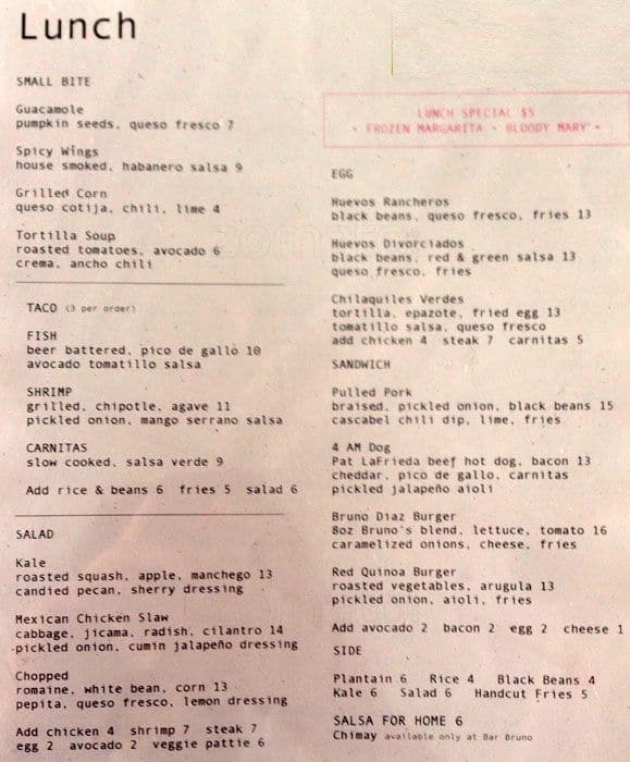 Bar Bruno Menu, Menu for Bar Bruno, Carroll Gardens, New York City Urbanspoon/Zomato