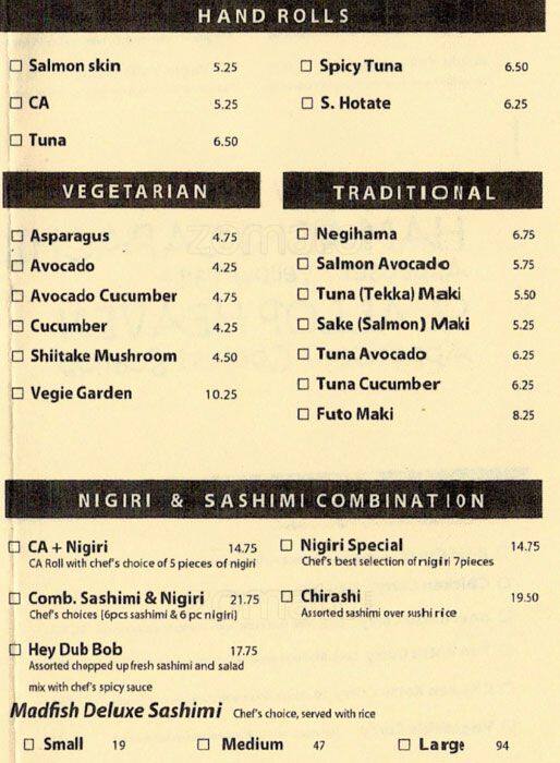 Menu at Little Madfish restaurant, Dublin