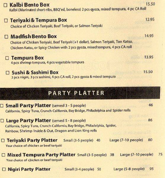 Menu at Little Madfish restaurant, Dublin