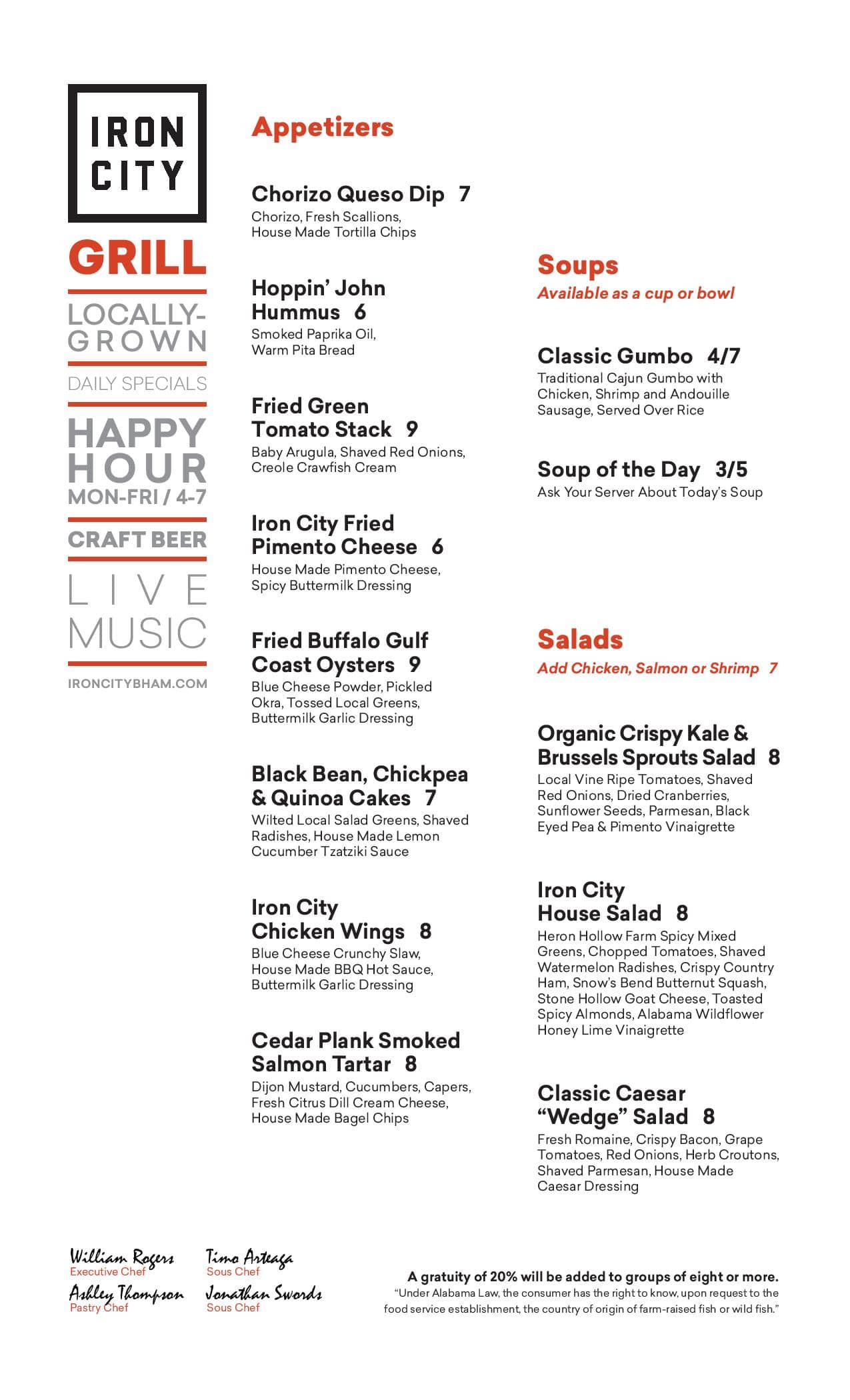 The Grill At Iron City Menu, Menu for The Grill At Iron City, Southside