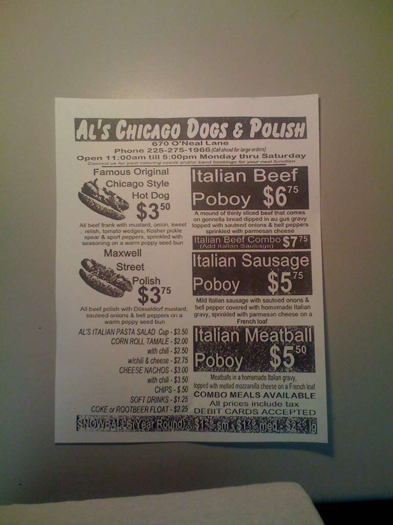 Als Chicago Dogs Menu, Menu for Als Chicago Dogs, Florida/Airline, Baton Rouge - Urbanspoon/Zomato