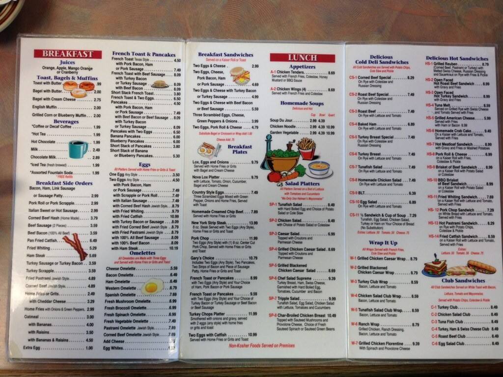 Menu at Gary's Restaurant, Pleasantville