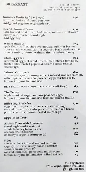 Menu At Billy S Pantry Cafe Melbourne