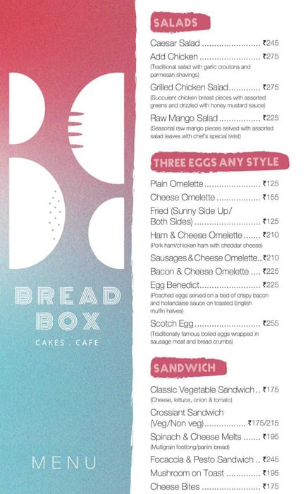 Menu At Breadbox Kolkata