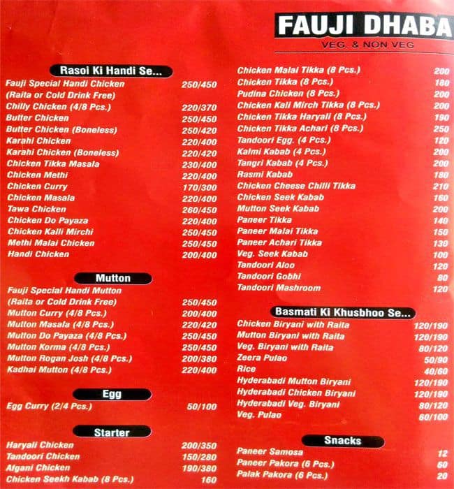 Fauji Dhaba Menu, Menu for Fauji Dhaba, Sector 53, Gurgaon - Zomato