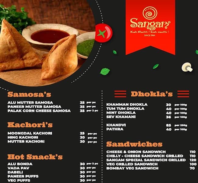 Menu of Sangam Sweets Since 1964, Jayanagar, Bangalore