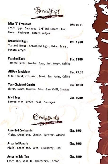 Miss J Cafe Menu Menu For Miss J Cafe Al Khalidiya Abu Dhabi