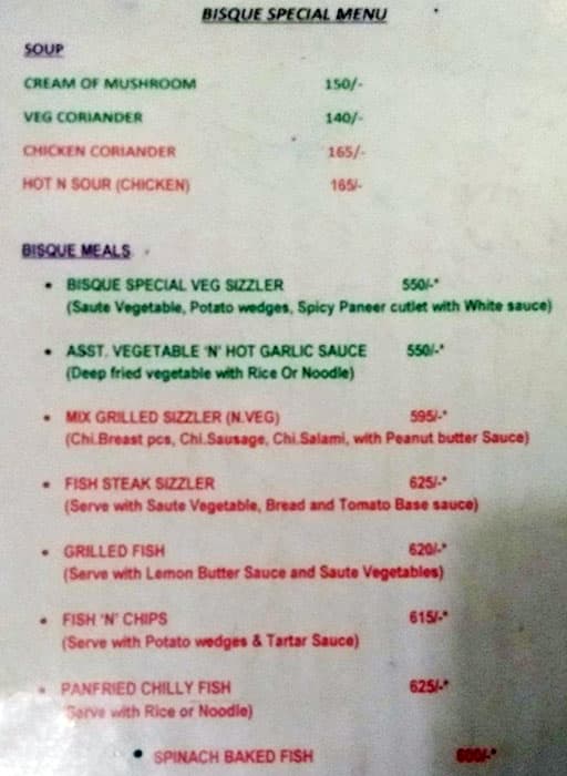Bisque menu