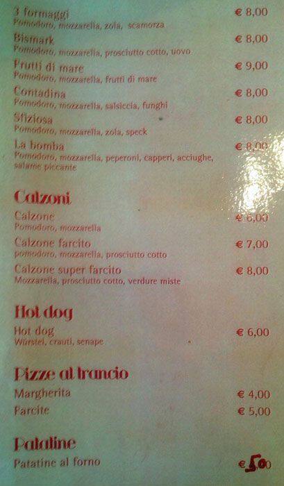 Menu di Birreria Uragano 