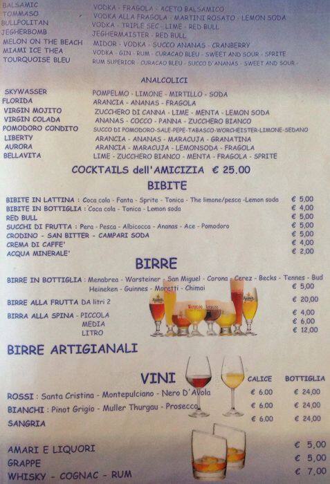Menu di Birreria Uragano 