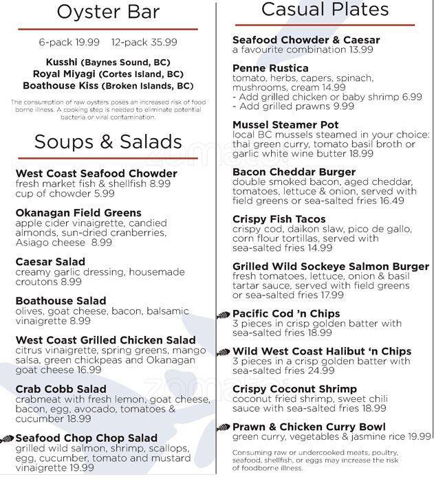 The Boathouse Menu, Menu for The Boathouse, White Rock, Metro Vancouver