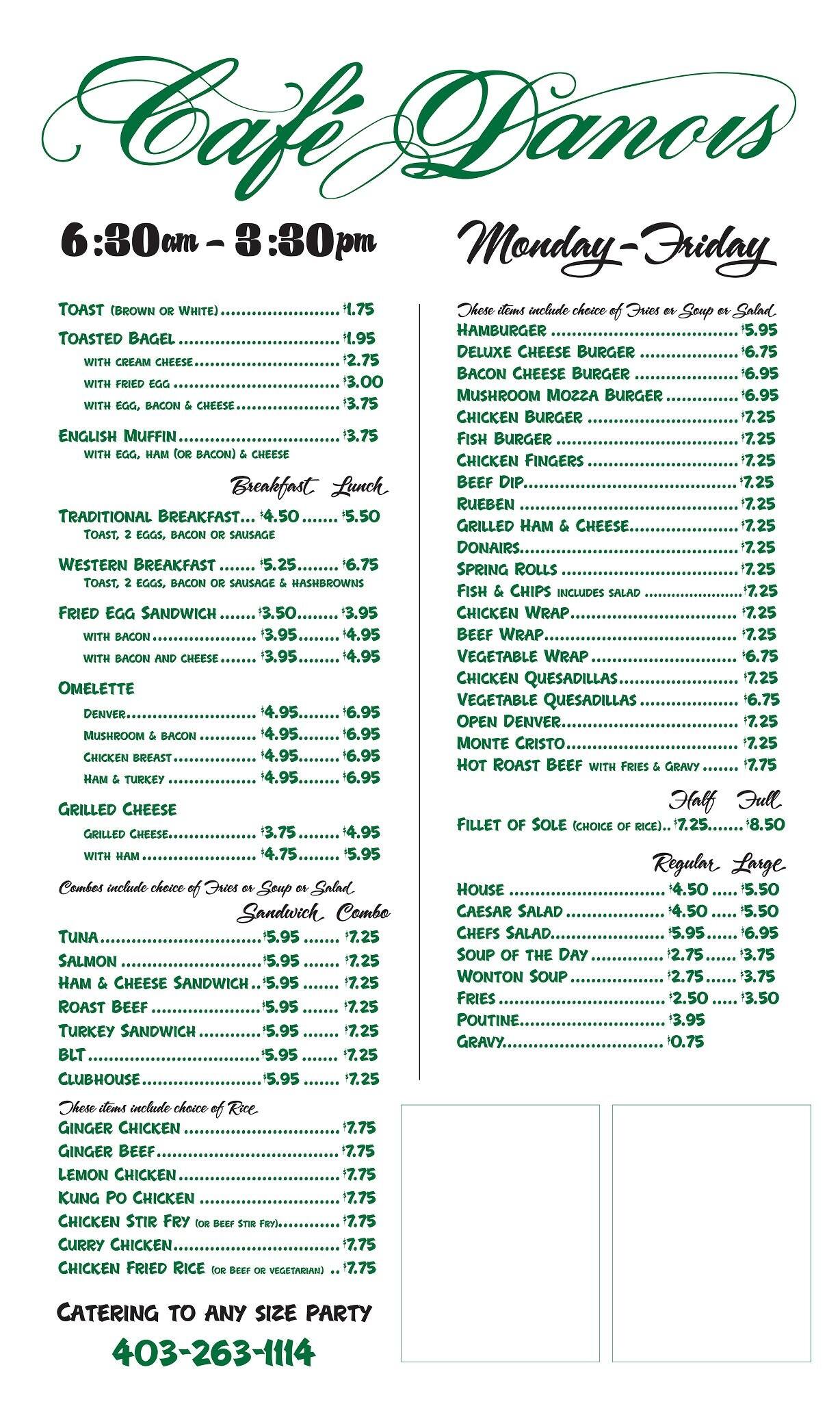 Cafe Danois menu