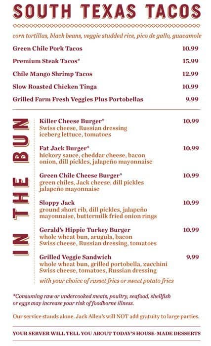 the restaurant information including the jack allens kitchen oak hill menu items and prices may have been modified since the last website update - Jack Allens Kitchen Menu the restaurant information including the jack allens kitchen oak hill menu items and prices may have been modified since the last website update - Jack Allens Kitchen Menu