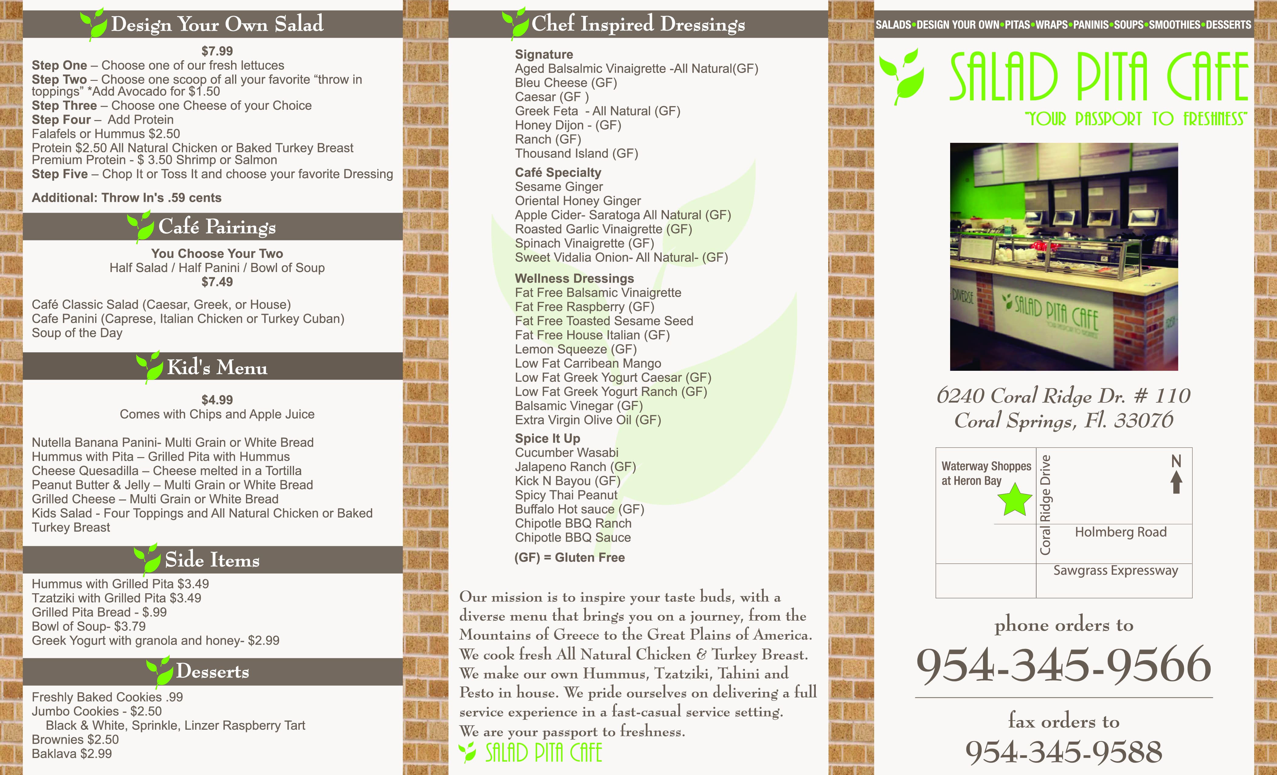Salad Pita Cafe Menu, Menu for Salad Pita Cafe, Coral Springs, Miami