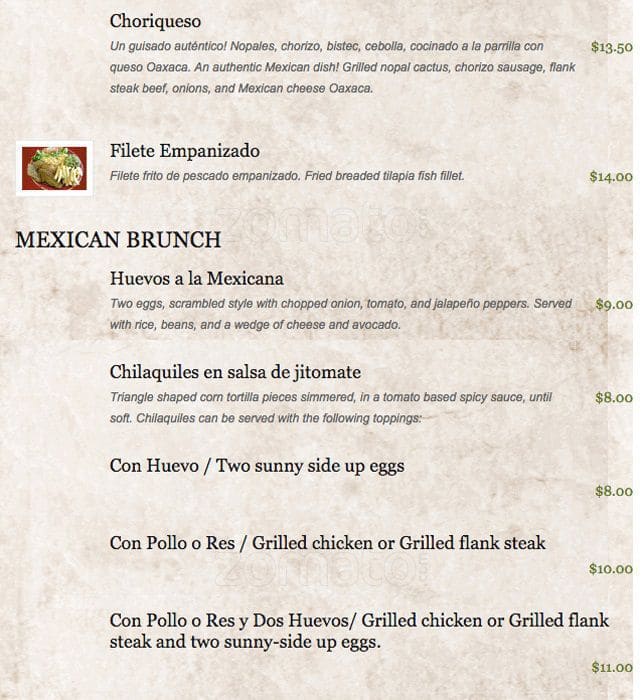 Menu at Restaurante Morelos, West Chester