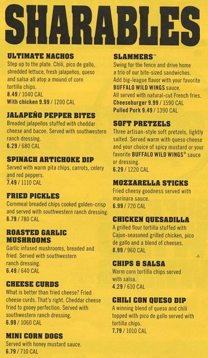 Buffalo Wild Wings Menu Menu For Buffalo Wild Wings Glen Mills Delaware County Urbanspoon