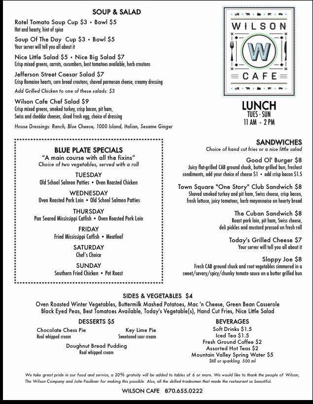 Wilson Cafe Menu, Menu for Wilson Cafe, Osceola, Osceola Urbanspoon