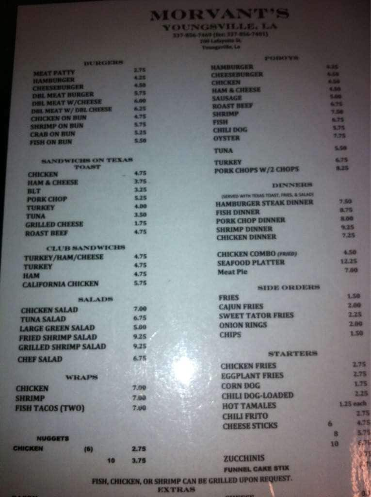 Morvant's Bar & Grill menu