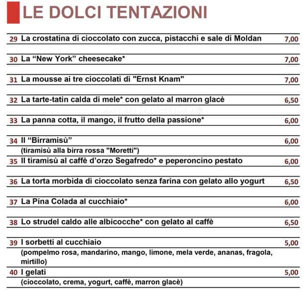 Menu di Al Posto Giusto 