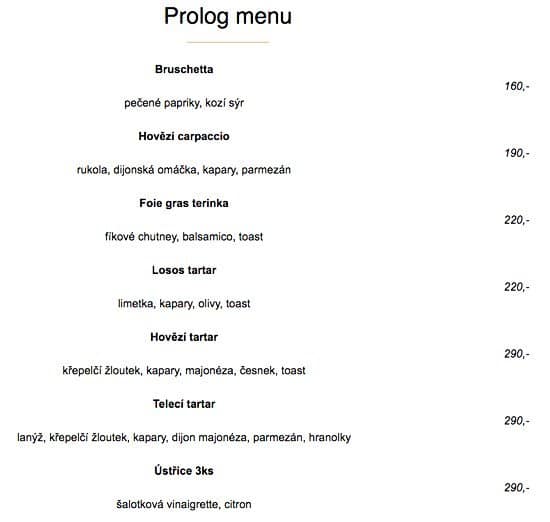 Menu at Prolog Sushi Restaurant, Prague