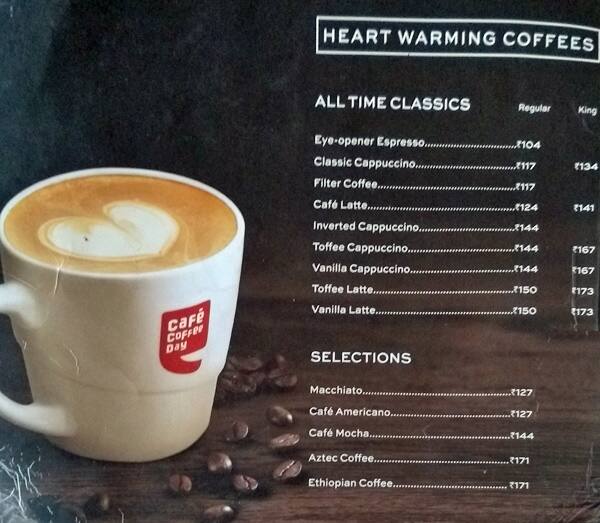 cafe coffee day menu