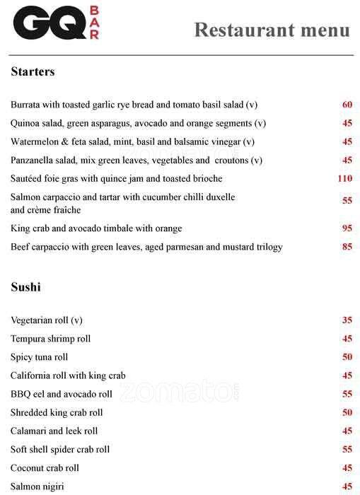 GQ Bar JW Marriott Marquis Dubai Menu Zomato
