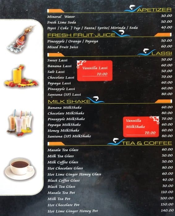 Santana Beach Restaurant menu