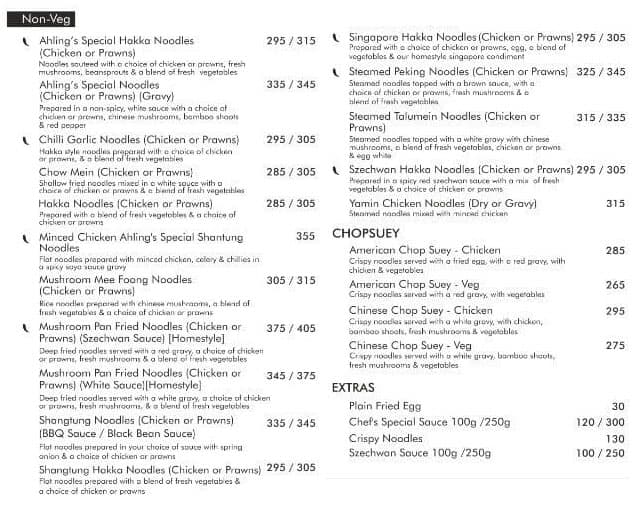 Ahling Chinese Corner menu