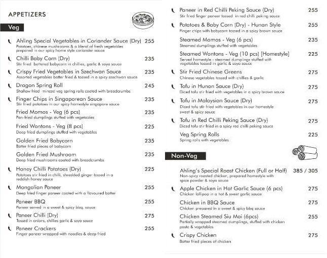 Ahling Chinese Corner menu