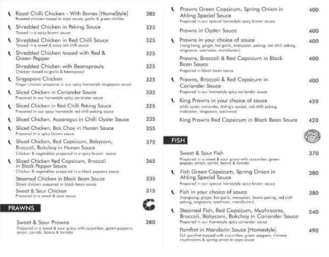 Ahling Chinese Corner menu