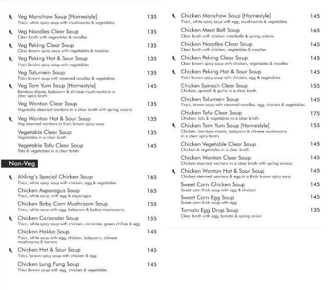 Ahling Chinese Corner menu