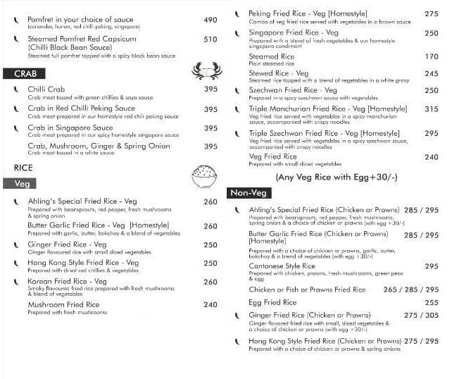Ahling Chinese Corner menu