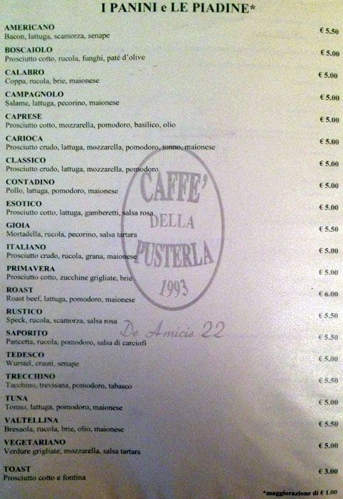 Menu di Caffè della Pusterla 