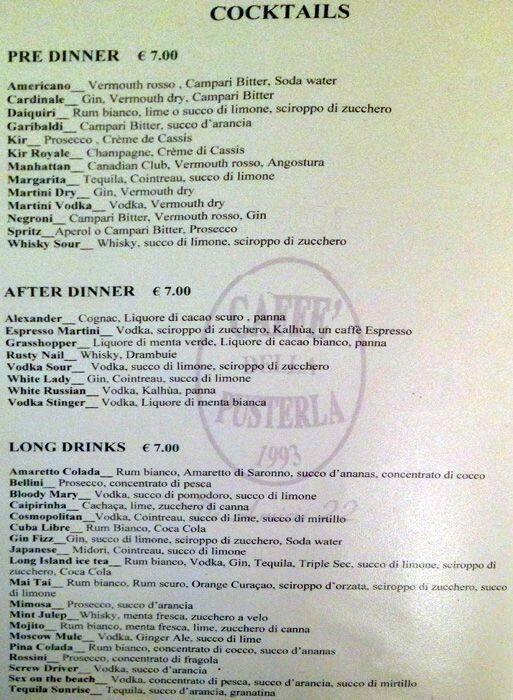 Menu di Caffè della Pusterla 