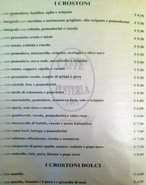 Menu di Caffè della Pusterla 