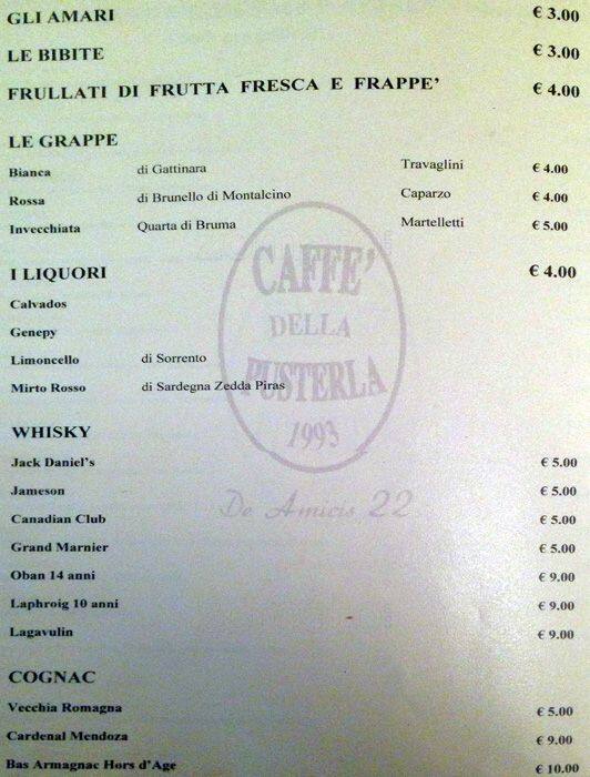 Menu di Caffè della Pusterla 