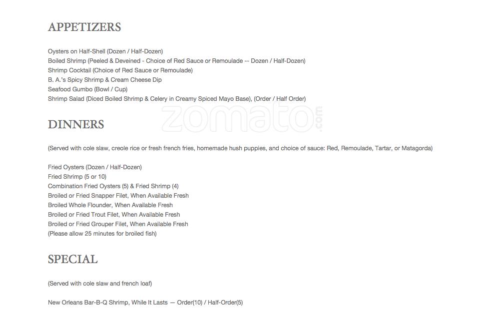 S & D Oyster Company a Dallas Foto del Menu con Prezzi Urbanspoon/Zomato