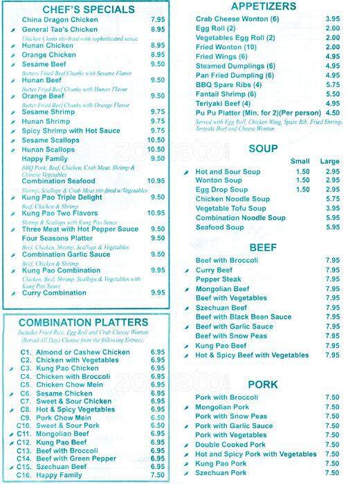 China Dragon Menu, Menu for China Dragon, Sunnyside, Denver