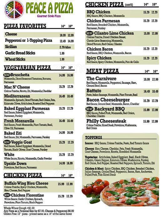 Peace A Pizza Menu Menu For Peace A Pizza King Of Prussia Montgomery County