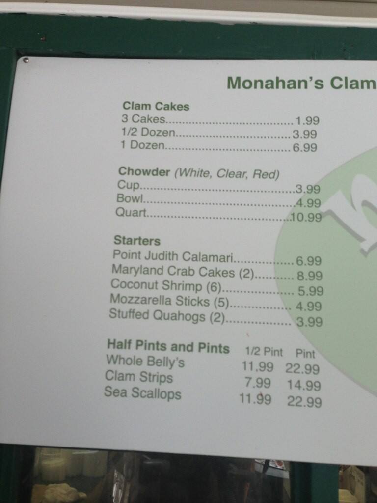 Monahans Restaurant Menu, Menu de Monahans Restaurant, Narragansett
