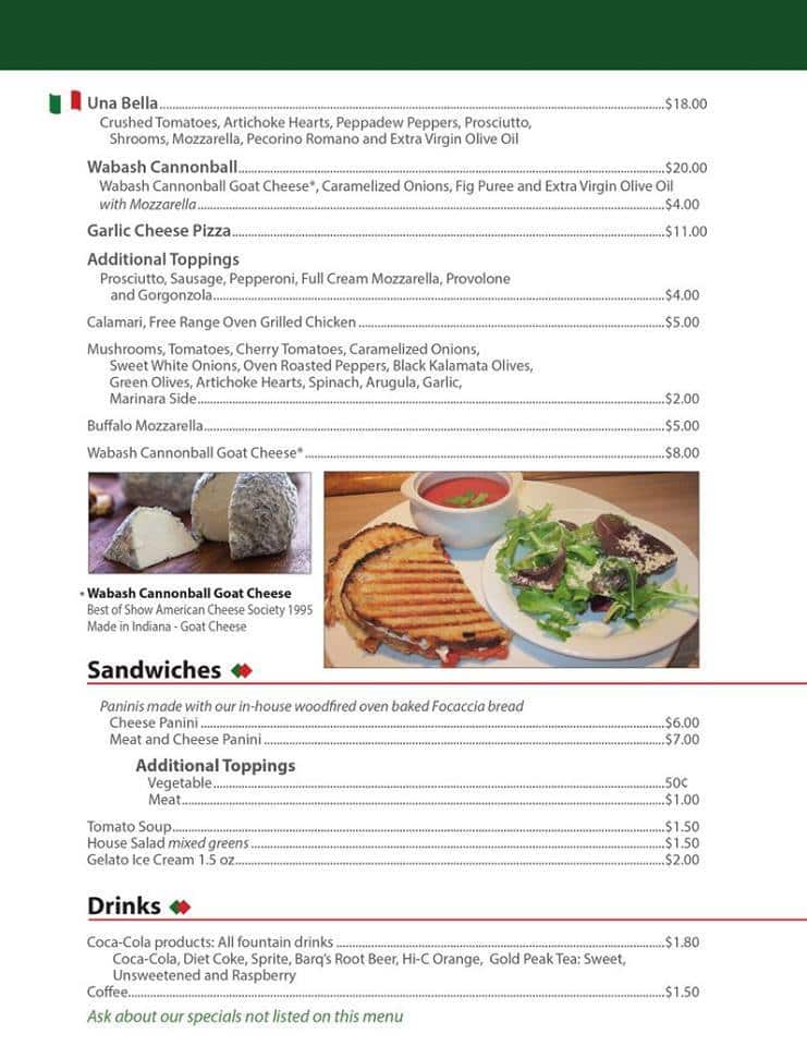 Menu at Una Bella Pizza Napoletana pizzeria, Wabash