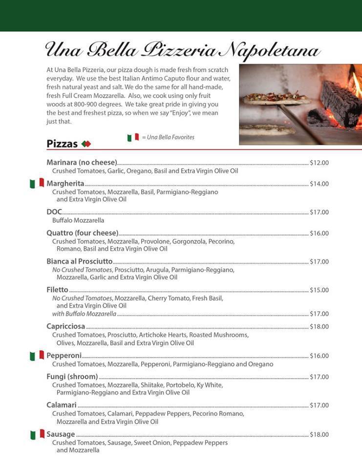 Menu at Una Bella Pizza Napoletana pizzeria, Wabash