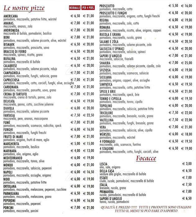 Menu di Ristorante Pizzeria Sapori D'Angelo 