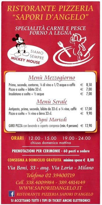 Menu di Ristorante Pizzeria Sapori D'Angelo 