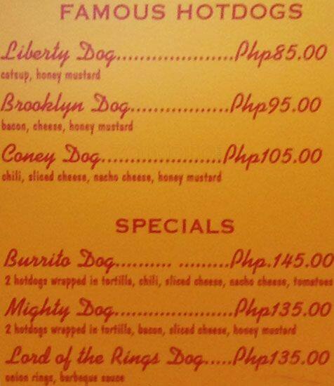 Menu at Coney Island restaurant, Las Pinas